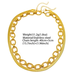 Collier double rang en acier inoxydable doré avec chaîne à maillons et chaîne serpent
