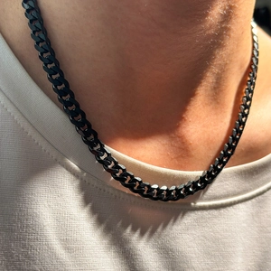 Black Cuban Link Necklace Stainless Steel Streetwear Hip Hop Style Fashion Jewelry For Men And Women