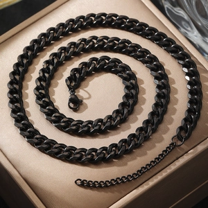 Matte black stainless steel Cuban link chain necklace with lobster clasp and extender