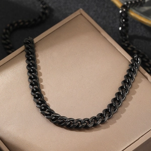 Classic matte black stainless steel Cuban link necklace displayed on a jewelry box