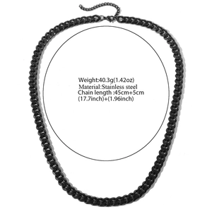Men's black stainless steel Cuban link chain necklace with adjustable 50cm length