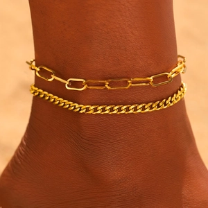 Stainless Steel Anklets Bohemian Minimalist Layered Paperclip And Cuban Link Foot Jewelry For Women