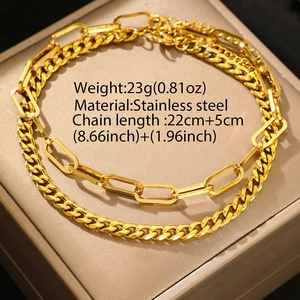 Minimalist bohemian gold stainless steel curb and paperclip chain anklet set for women