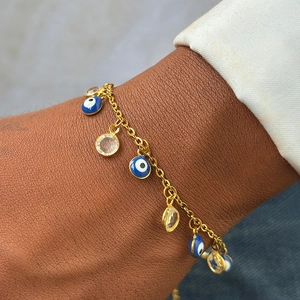 Evil Eye Bracelet Stainless Steel Blue Glass Charms And Clear Crystal Turkish Boho Jewelry Fashion Accessories For Women
