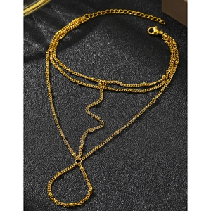 Elegant layered gold bead bracelet and ring hand chain with lobster clasp for women