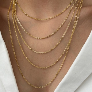 Layered gold square snake chain necklace set for women with minimalist stacked design