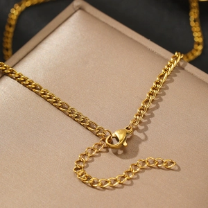 Poliertes 18K Gold Edelstahl Gliederkette mit Karabinerverschluss und Verlängerungskette