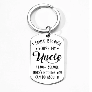 Polished stainless steel rectangle keychain for men with humorous laser engraved text