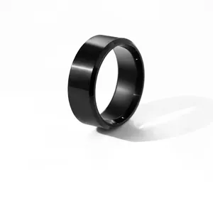 Black stainless steel signet ring size chart with silver letter A engraving details