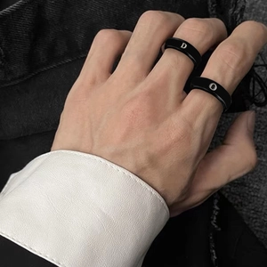Retro black stainless steel signet rings with silver D and O letters for women and men