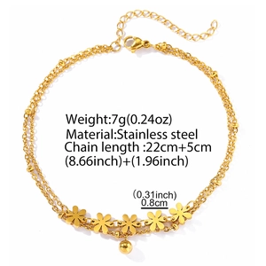 Gold-layered stainless steel anklet featuring hollow daisy motifs and small round charms