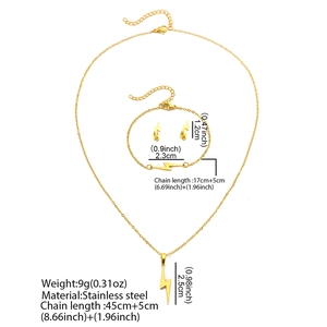Gold lightning bolt jewelry set including necklace, bracelet and earrings in stainless steel