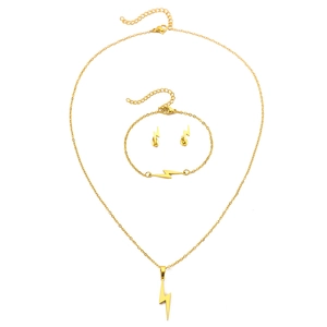 Polished gold lightning bolt jewelry set featuring matching necklace bracelet and earrings