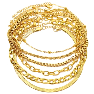 6-teiliges goldenes Edelstahl-Fußkettchen-Set mit flacher Schlangenkette für Damen