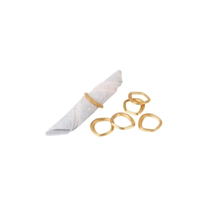 5-piece gold irregular round metal napkin rings with hammered texture on white background
