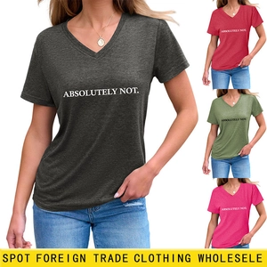 Women V Neck Short Sleeve T Shirt Absolutely Not Letter Print Casual Cotton Blend Slogan Top Summer Everyday Tee Clothing
