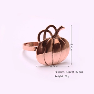 Detailed view of rose gold pumpkin napkin ring dimensions 4.5cm by 4.4cm for fall decor