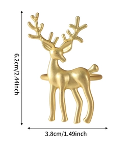 Detailed view of matte gold reindeer napkin ring with dimensions 6.2cm by 3.8cm