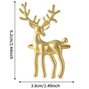 Matte gold elk napkin ring with 6.2cm height and 3.8cm width dimensions shown on white