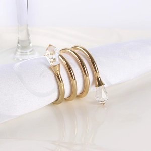 Spiral gold napkin ring with crystal teardrops for modern hotel table decor