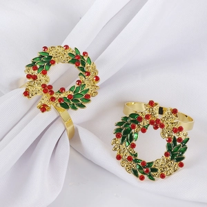 Ronds de Serviette Couronne de Noël Alliage de Zinc Strass Émail Cloche Boucles de Serviette pour Décoration de Table Fête
