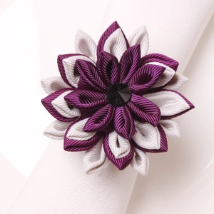 Handmade Napkin Rings Purple White Fabric Grosgrain Ribbon Lotus Flower Design Metal Buckles Wedding Dinner Table Decor Floral