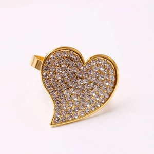 Golden heart napkin ring with sparkling crystals for romantic table setting decor