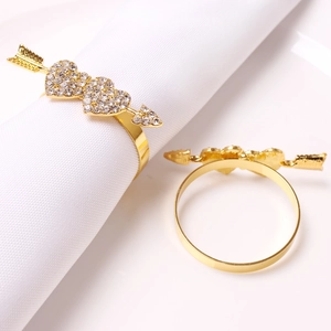 Golden heart napkin rings with crystal rhinestones for Valentine's table decor