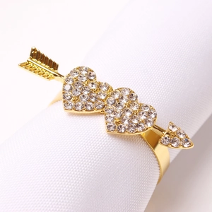 Cupid Arrow Double Heart Napkin Rings Gold Copper With Rhinestones Valentine's Day Wedding Party Table Decoration