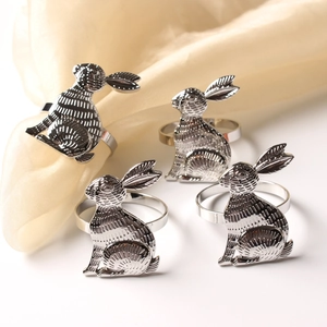 Polished silver metal rabbit napkin rings set of 4 for Easter table decoration