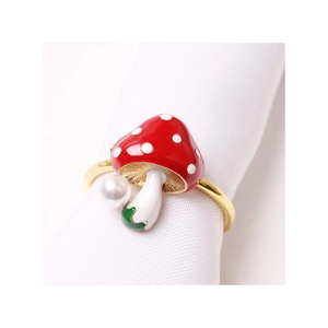 Zinc alloy red mushroom napkin ring with pearl accent for hotel restaurant table decor