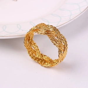 Polished gold metal braided napkin ring for elegant hotel table decor accessories