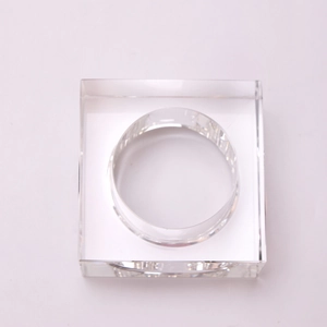 Modern square crystal glass napkin ring with clear finish for home dining table decor