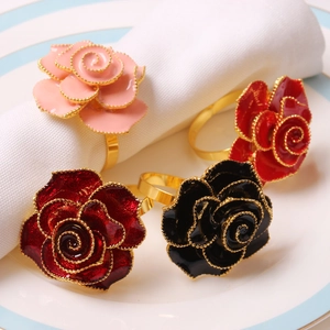 Elegant rose flower napkin ring in pink, red, burgundy and black colors for table decor