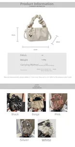 Size chart showing 21x14x10cm dimensions for the pleated PU leather crossbody handbag
