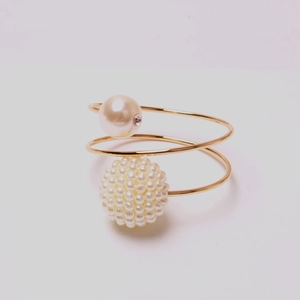 Metal Alloy Faux Pearl Napkin Rings With Rhinestone Rose Flower Ball For Wedding Banquet Dining Table Decor Elegant Holder