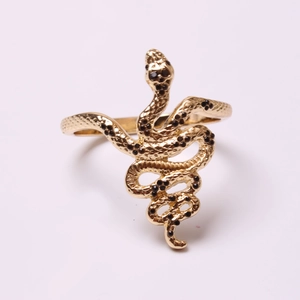Portatovaglioli vintage a forma di serpente dorato con micro-pietre nere lucide