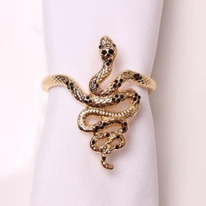 Creativo Portatovagliolo a Forma di Serpente Oro Lega di Zinco Strass Neri Intarsiati Fermatovagliolo per Banchetto Matrimonio Tavola