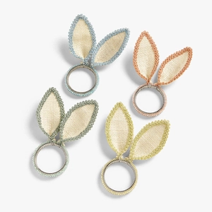 Lot de 4 ronds de serviette oreilles de lapin en lin pour décoration de Pâques