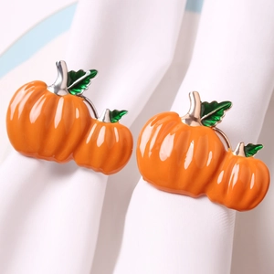 Halloween Pumpkin Napkin Rings Enamel Zinc Alloy Double Pumpkins Autumn Thanksgiving Table Decor Accessory