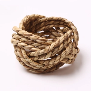 Natural woven bamboo napkin ring made of straw fiber for eco-friendly table setting
