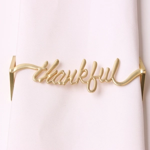 Metal Cursive Letter Napkin Rings Gold Silver Thankful Blessed Enjoy Cursive Word Napkin Holder For Thanksgiving Wedding Banquet Party Decoration