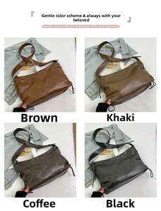Collage of large capacity shoulder bags in brown, khaki, coffee, and black faux leather