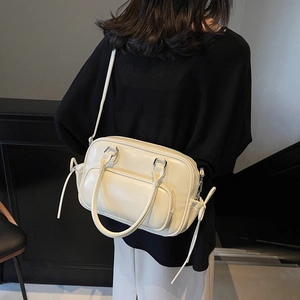 Bolso de mano vintage de estilo universitario en cuero sintético crema mujer
