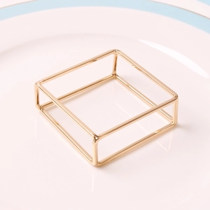 Zinc Alloy Napkin Rings Geometric Rectangular Frame Gold Plated For Wedding Banquet Dinner Table Decor Modern Minimalist