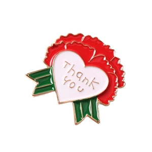 Carnation enamel brooch with Thank You heart engraving for Mothers Day gift