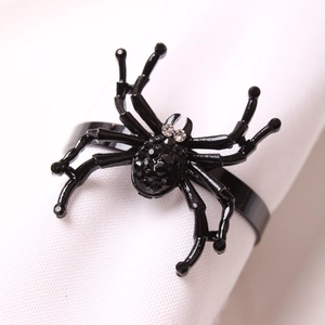 Black spider napkin ring with sparkling rhinestones for Halloween table decoration