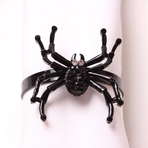 Black spider napkin ring with sparkling rhinestones for Halloween dining table decoration