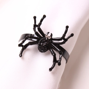 Polished black spider napkin ring with sparkling rhinestones for Halloween table decor