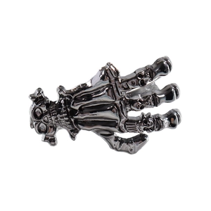 Gothic gunmetal skeleton hand napkin ring with polished metal skull bone details